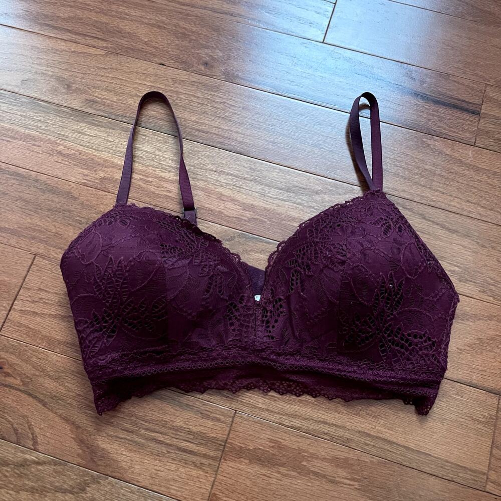 Lucky Brand Maroon Purple Floral Lace Push Up Bra Size 34C